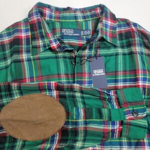 NWT $188 Polo Ralph Lauren Suede Patch Plaid Workshirt Twill Mens 2XB Big & Tall